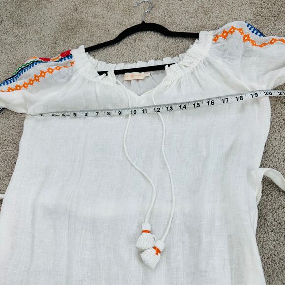 Tory Burch Embroidered Split Neck Long Sleeve Peasant Dress belted Women's Small - Picture 6 of 8